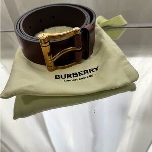 Burberry Brown Leather Belt with Gold Hardware